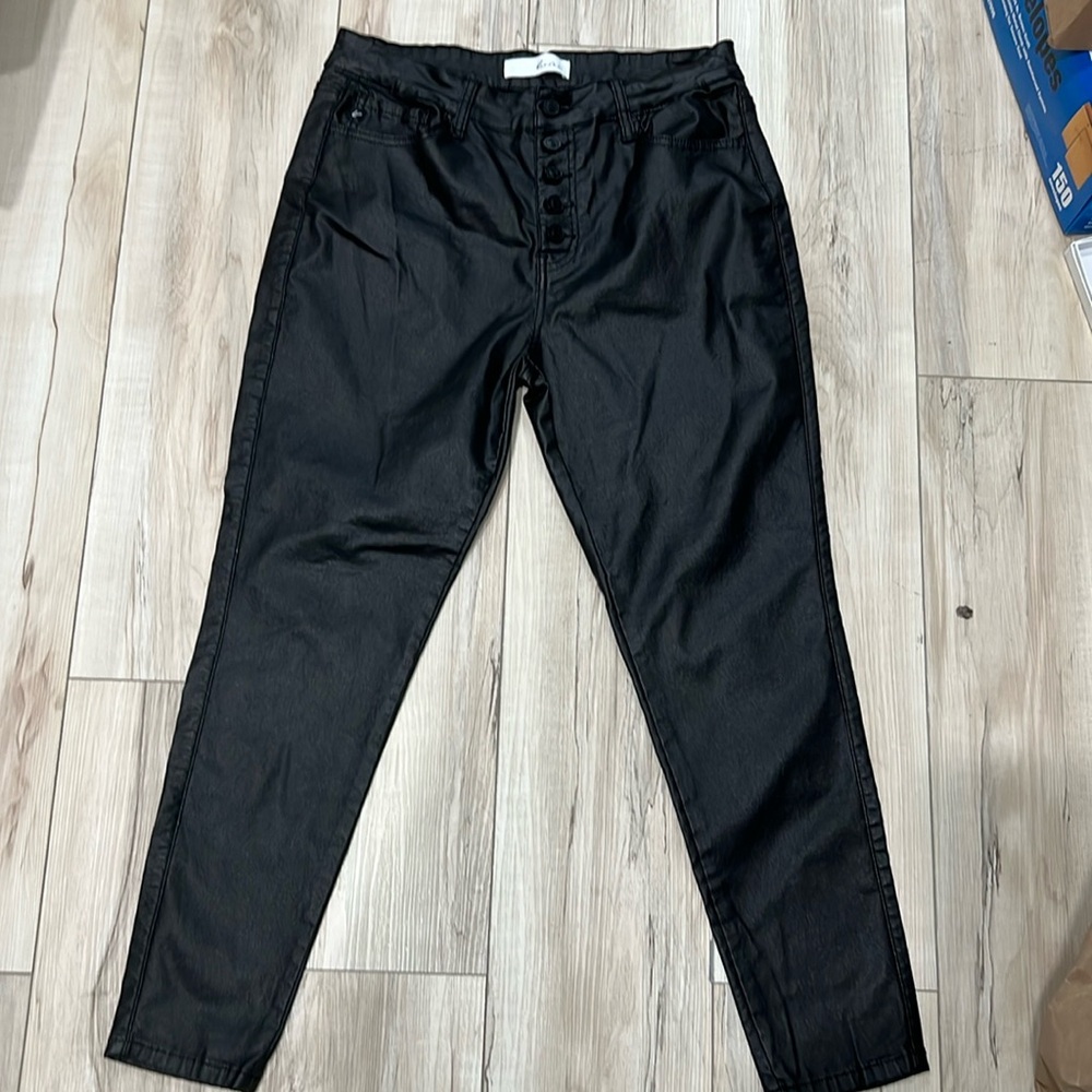 Kancan Autumn Coated Black Fuax leather skinny ankle high rise button fly 15/31